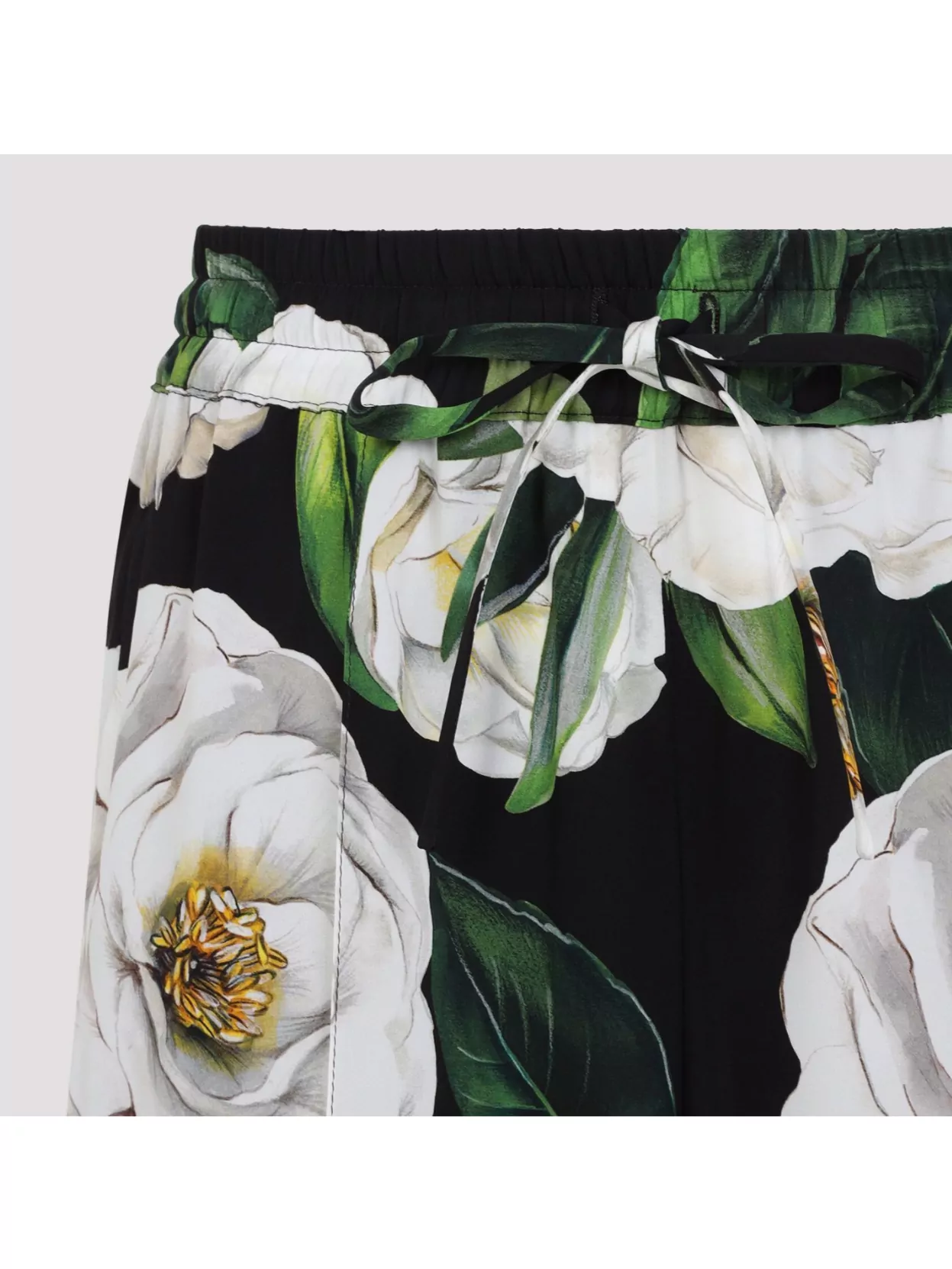 Dolce & Gabbana Gardenia Print Stretch Silk Charmeuse Pajama Pants In Black