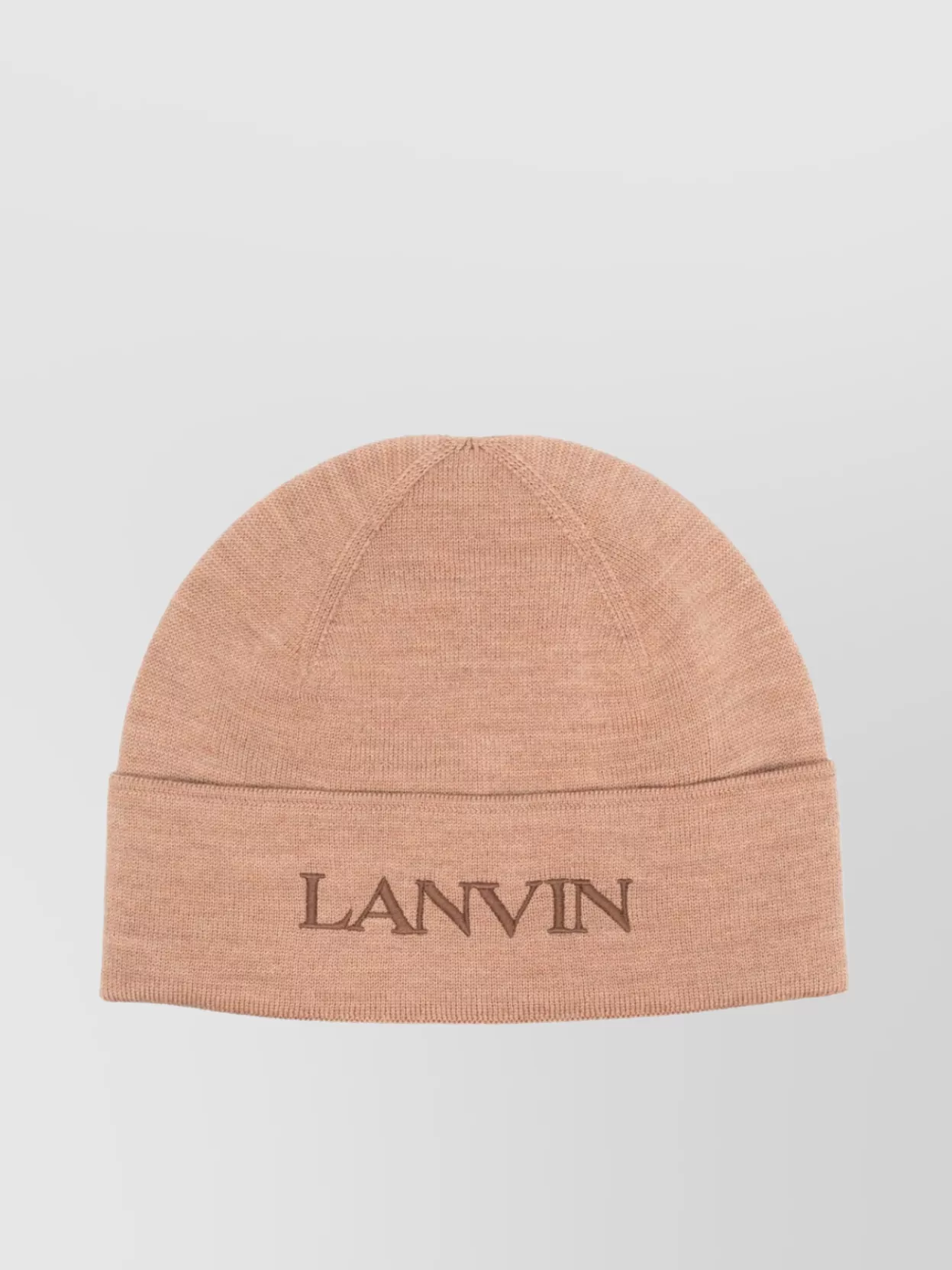 Shop Lanvin Round Crown Turn-up Brim Beanie Style Fine Knit Ribbed Texture Hat In Cream