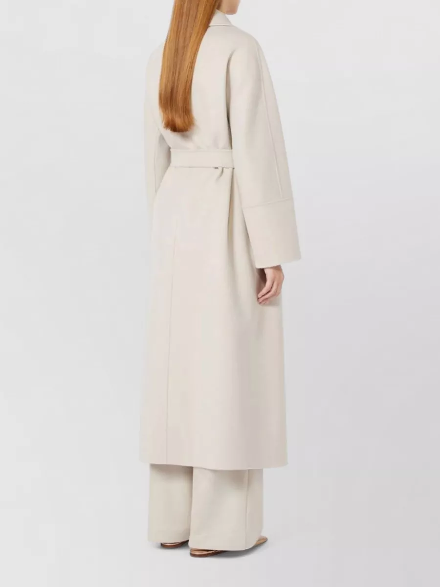 S Max Mara Long Belted Coat Lapel Collar Pockets