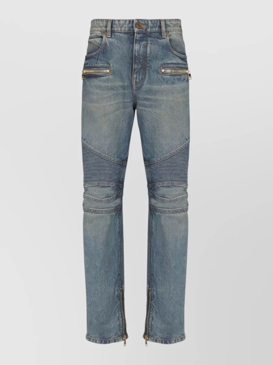 Balmain ribbed straight-leg low-rise denim jeans