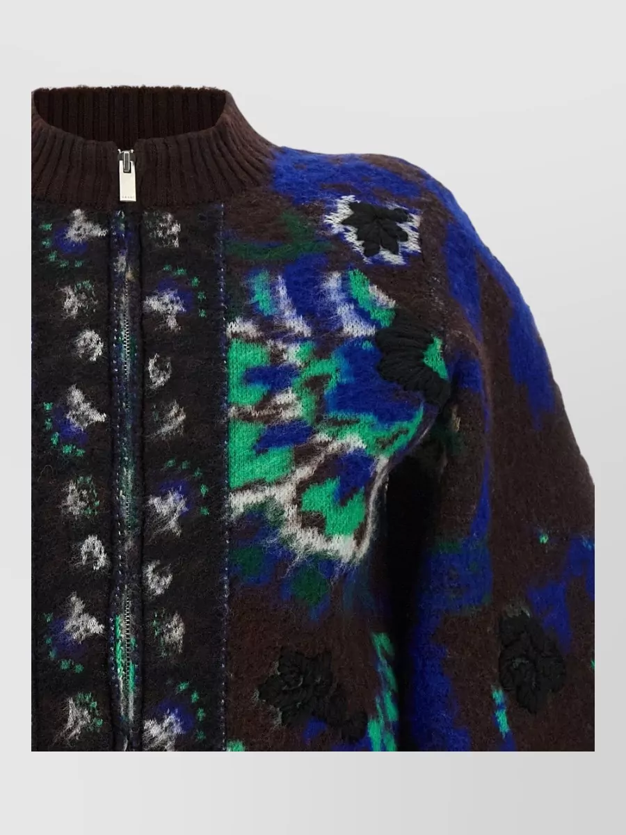 Sacai Wool Floral-Jacquard Cropped Cardigan