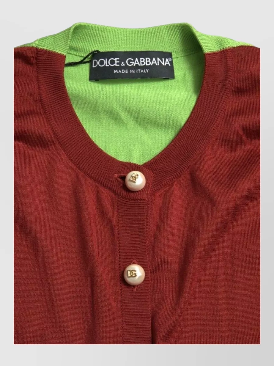 Dolce & Gabbana Silk Crewneck Cardigan Sweater Long Sleeves In Brown