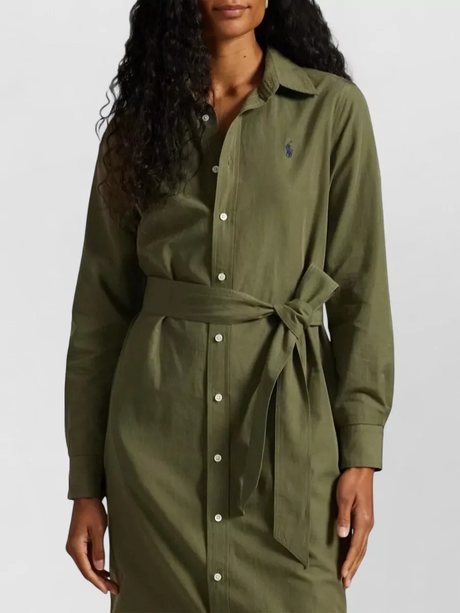 Polo Ralph Lauren Belted Cotton Linen Midi Shirt Dress