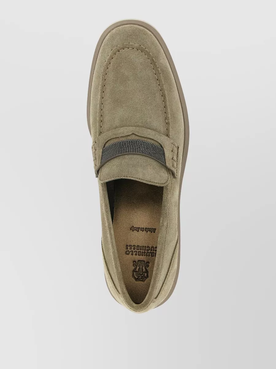 Brunello Cucinelli Monile Suede Loafers Rubber Sole Stitching
