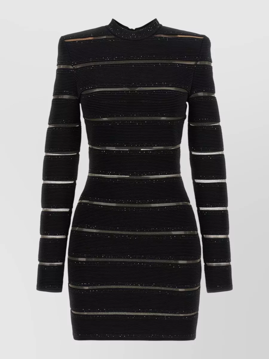 Balmain Sequined mesh-insert long-sleeve mini dress
