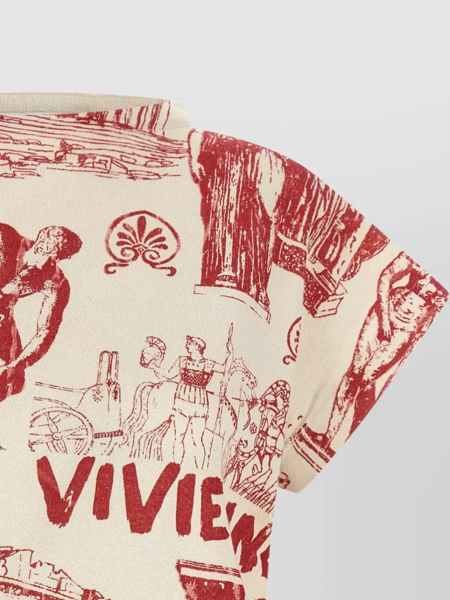 Vivienne Westwood Cashmere Asymmetric Boat Neck Graphic Print Top