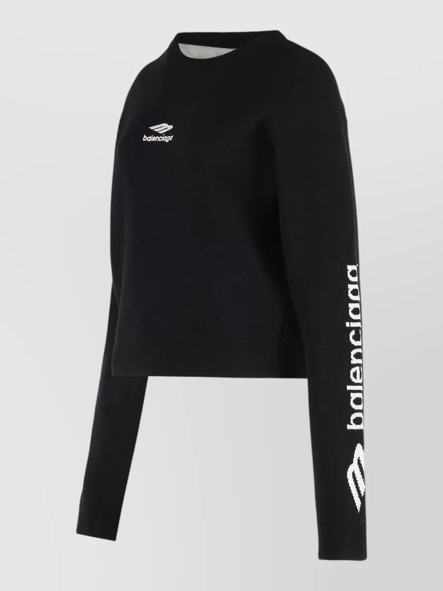 Balenciaga Wool Blend Crew Neck Cropped Sweater