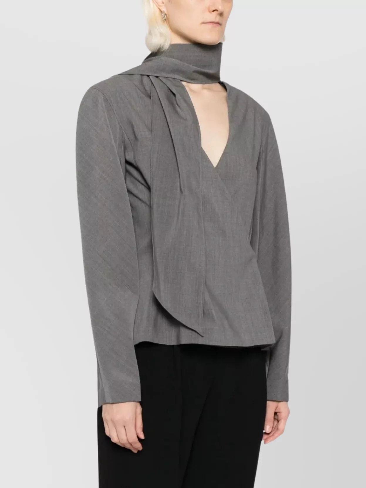 Jacquemus Draped V-neck Long Sleeve Blouse In Gray