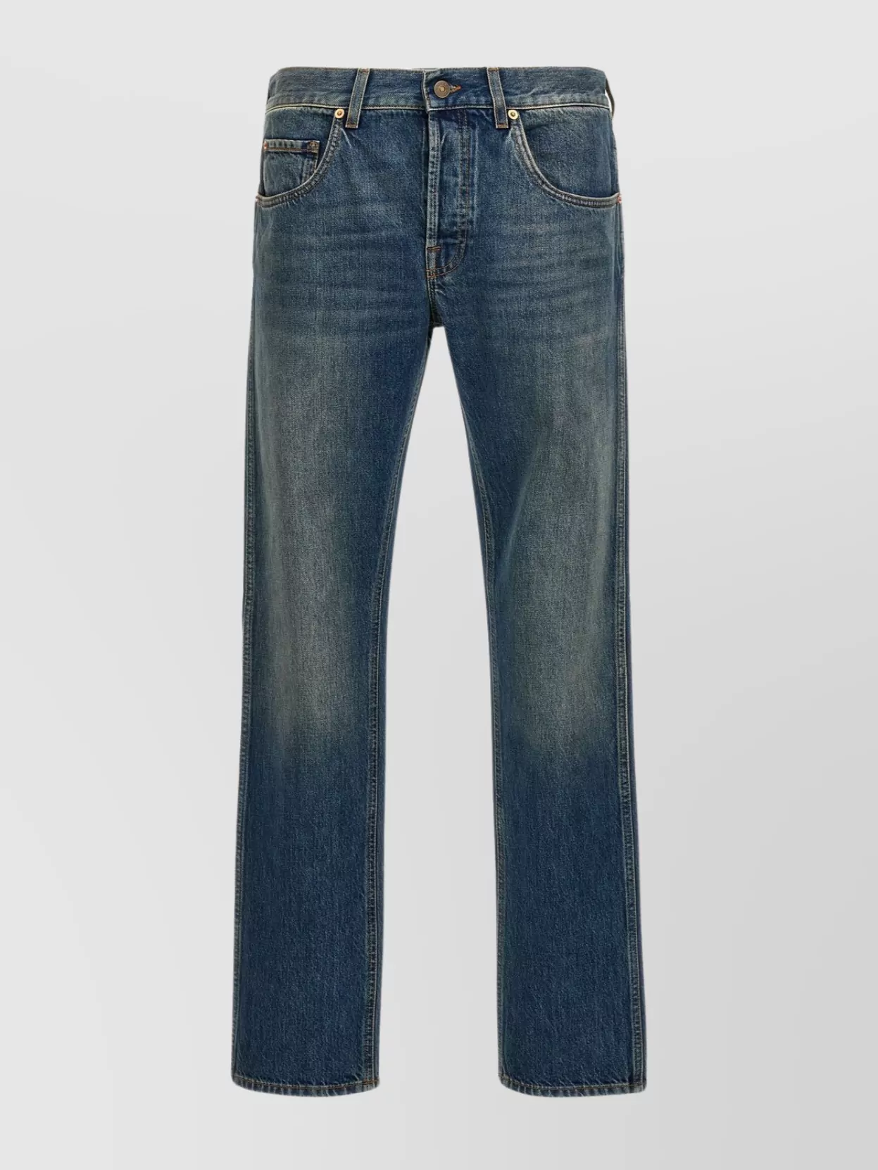 Shop Gucci 'modern Tapered' Jeans Featuring Contrast Stitching