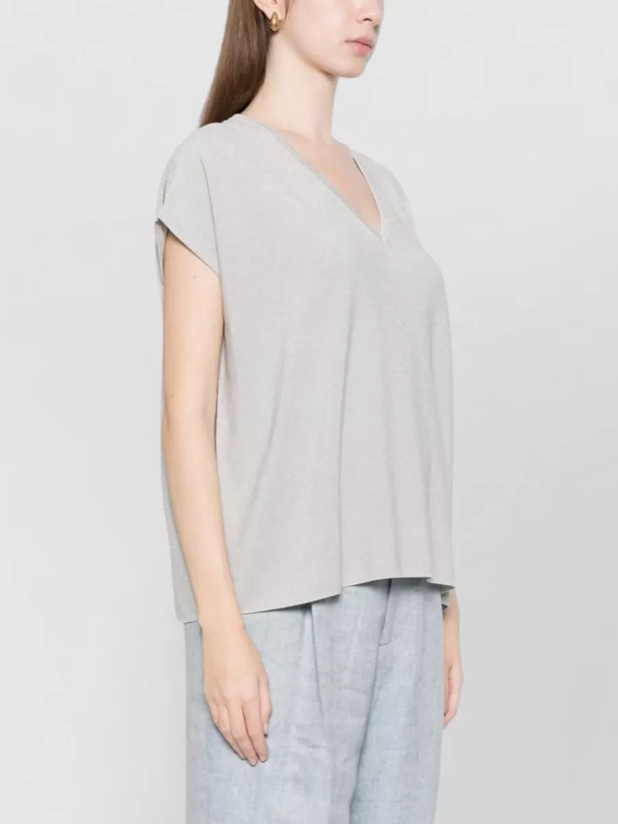Fabiana Filippi Cotton V-Neck Short-Sleeve Knitted Blouse