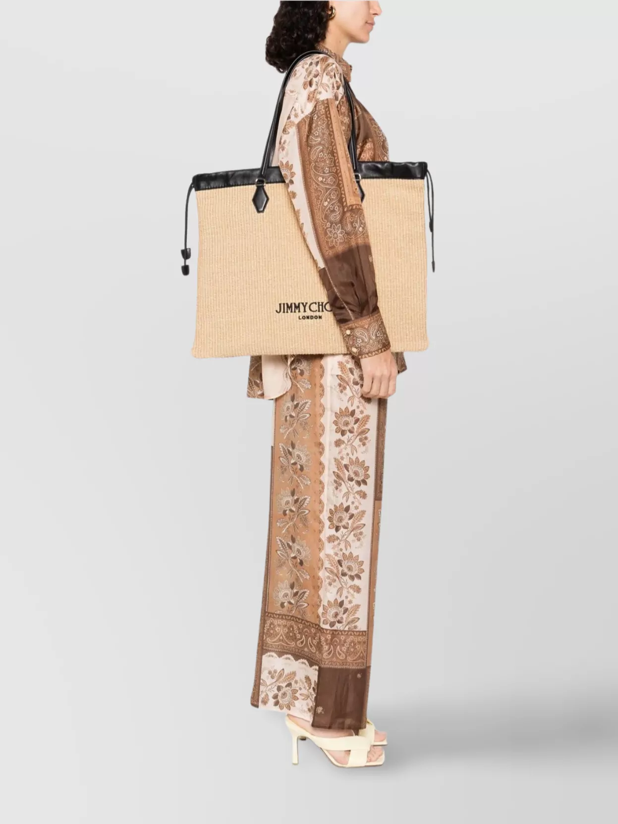 Jimmy Choo Raffia Tote Bag Side Drawstrings