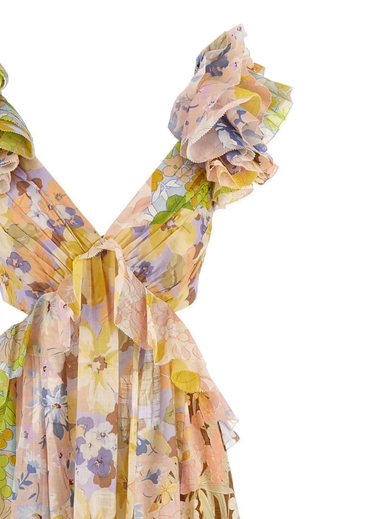 Zimmermann Shoulder Ruffle Dress Cinched Waist