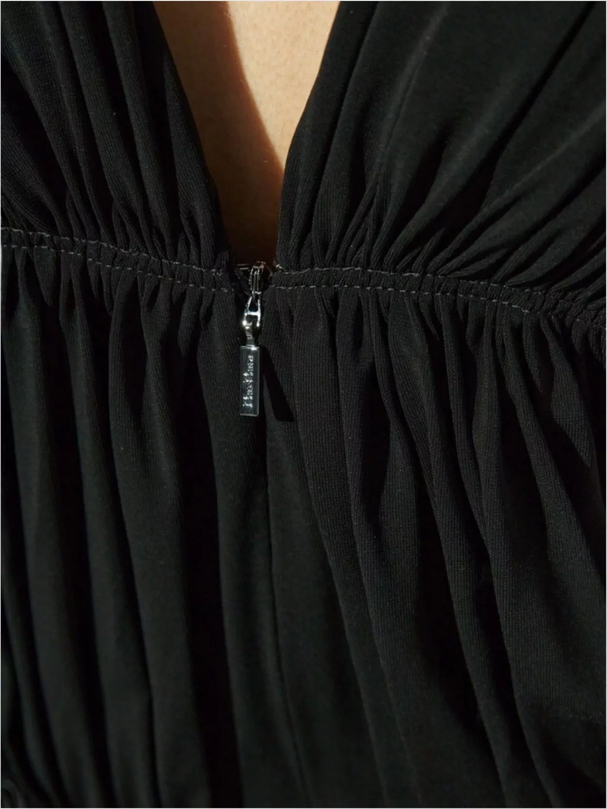 Max Mara Long Dress With Ruched Sleeves And V-Neck