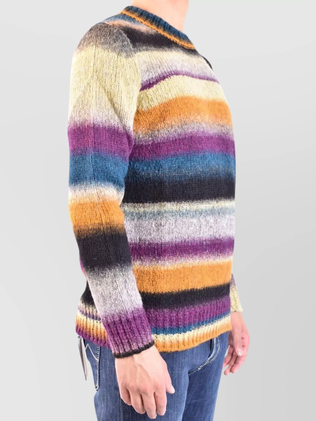 Dondup Striped Crew Neck Sweaters In Neutral