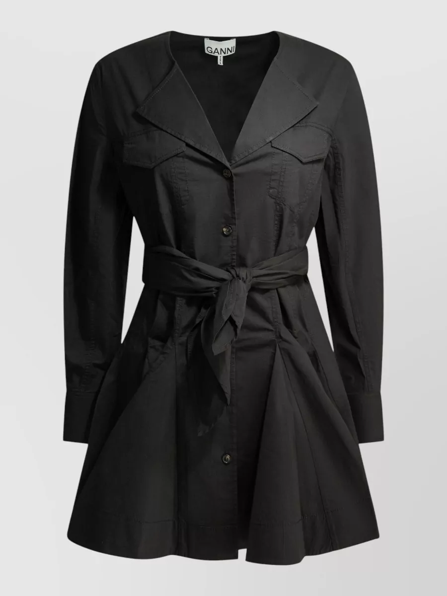 Ganni V-neck belted short shirt dress