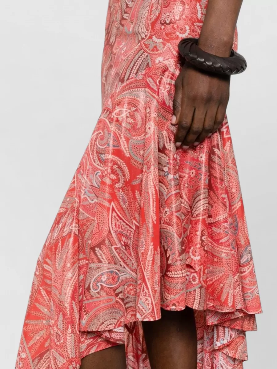 Etro Printed V-Neck Sleeveless Asymmetric Ruffled Maxi Dress