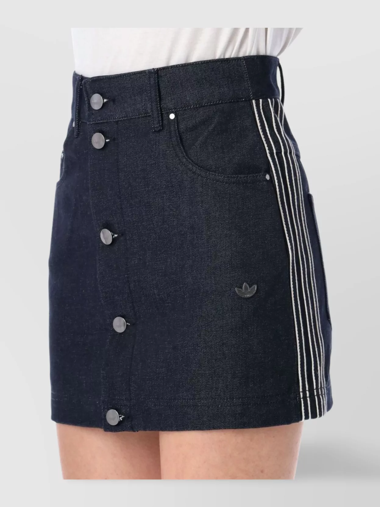Shop Adidas Originals High Waist Denim Mini Skirt With Pockets