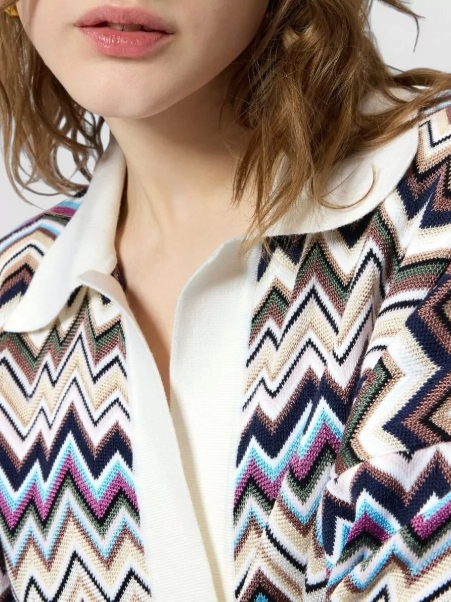 Missoni Zigzag Oversized V-Neck Long-Sleeve Polo Jumper