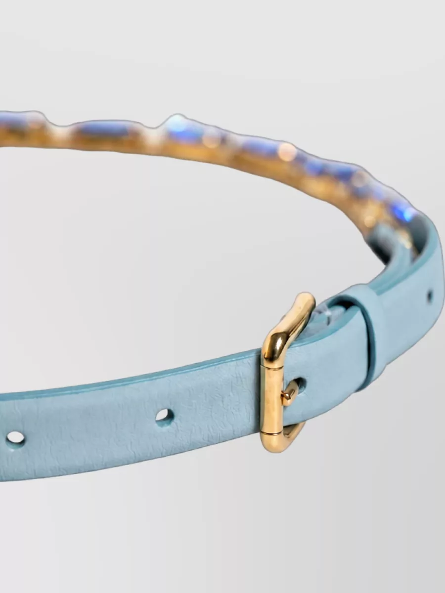Dolce&Gabbana Leather Crystal Chain Embellished Belt