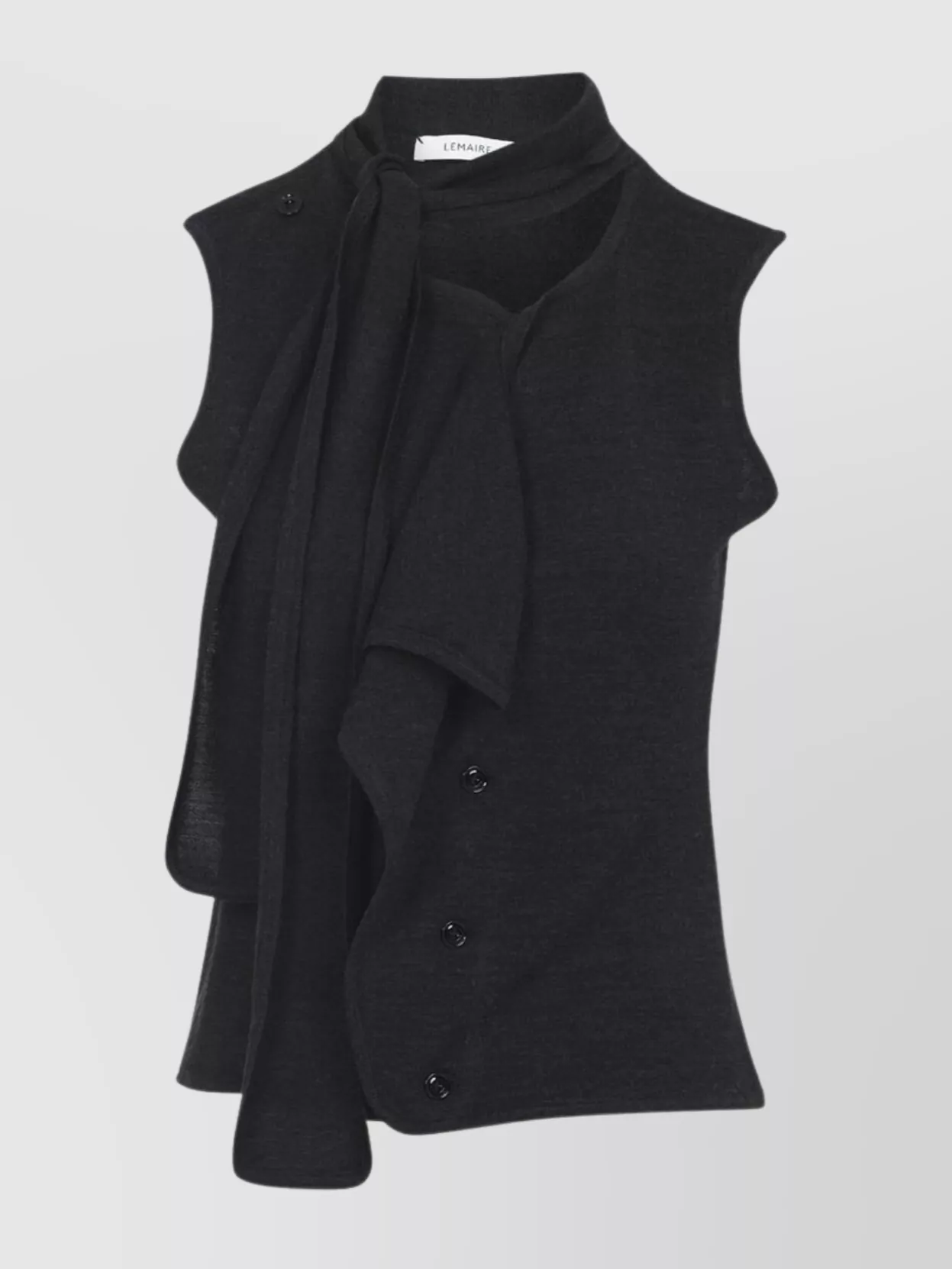 Lemaire Anthracite Grey Wool Asymmetrical Sleeveless Cardigan In Black