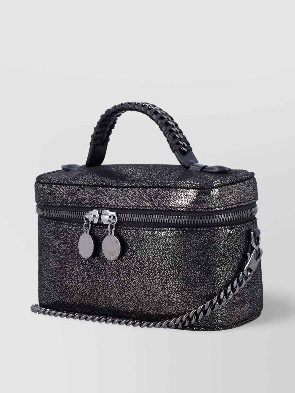 STELLA MCCARTNEY FALABELLA STRUCTURED METALLIC CASE WITH TOP HANDLE AND CHAIN STRAP
