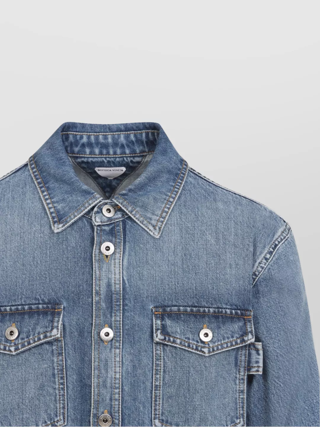 Bottega Veneta Denim Shirt With Flap Pockets And Contrasting Stitching