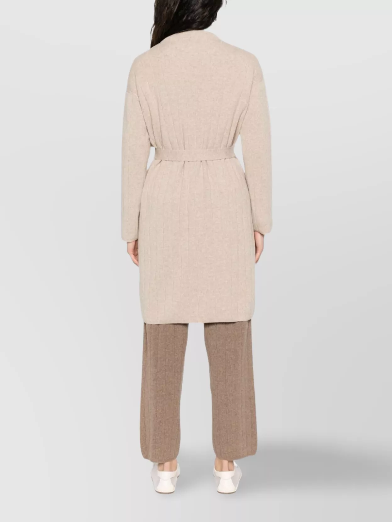 Max Mara Cashmere Cardigan With Belted Waist And Pockets In Neutral
