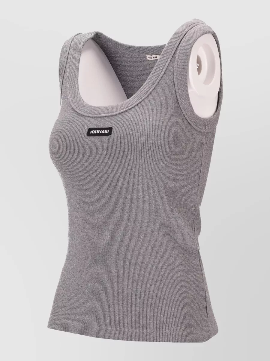 Miu Miu Ribbed Sleeveless Jersey Knit Top