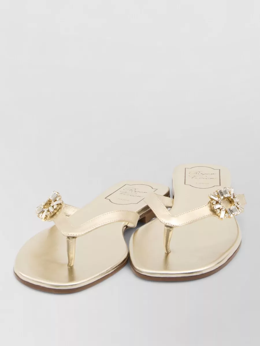 Roger Vivier Leather Crystal-Embellished Thong Sandals