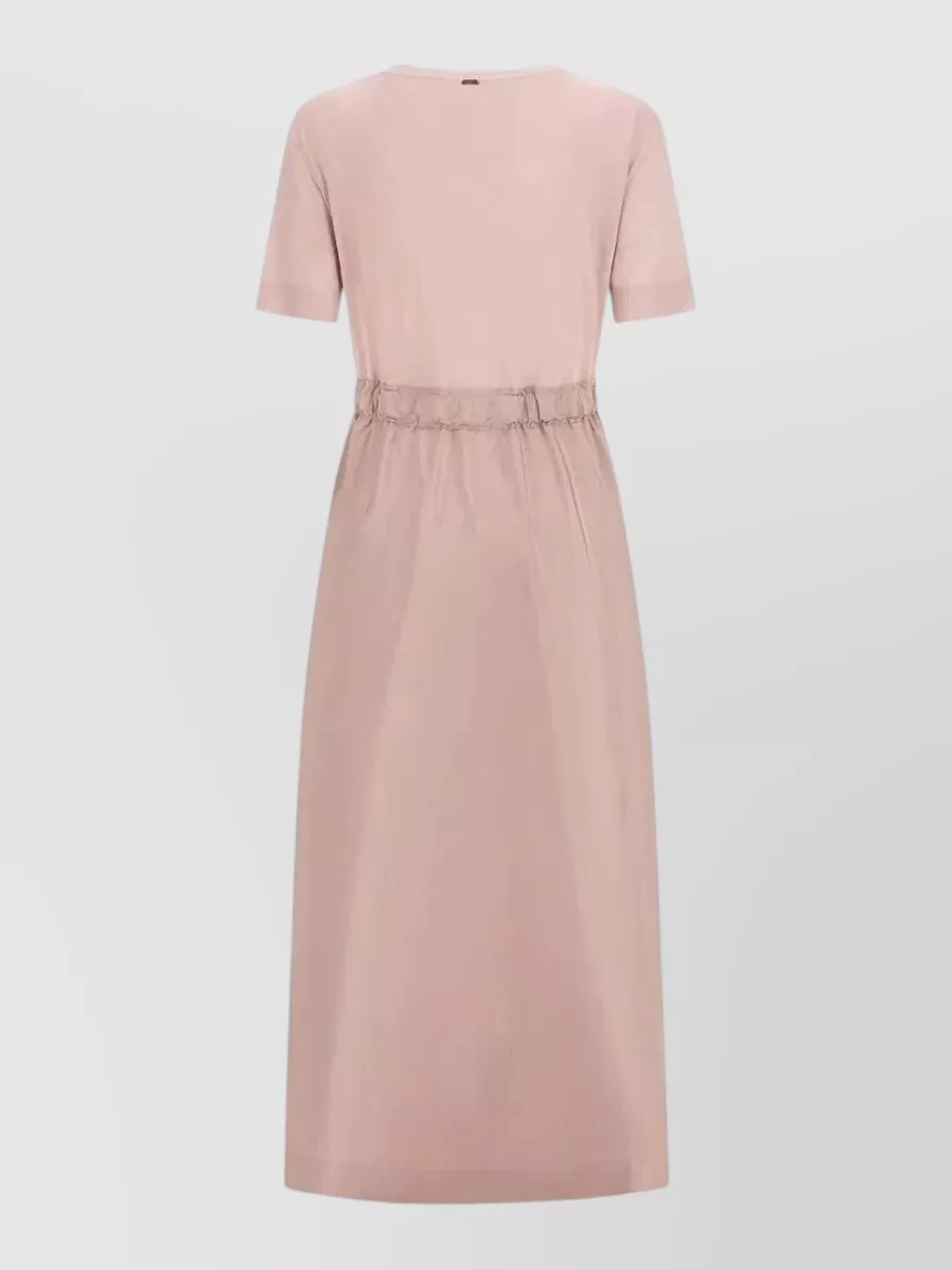 Herno Midi Dress Short Sleeves Round Neckline Drawstring In Pink