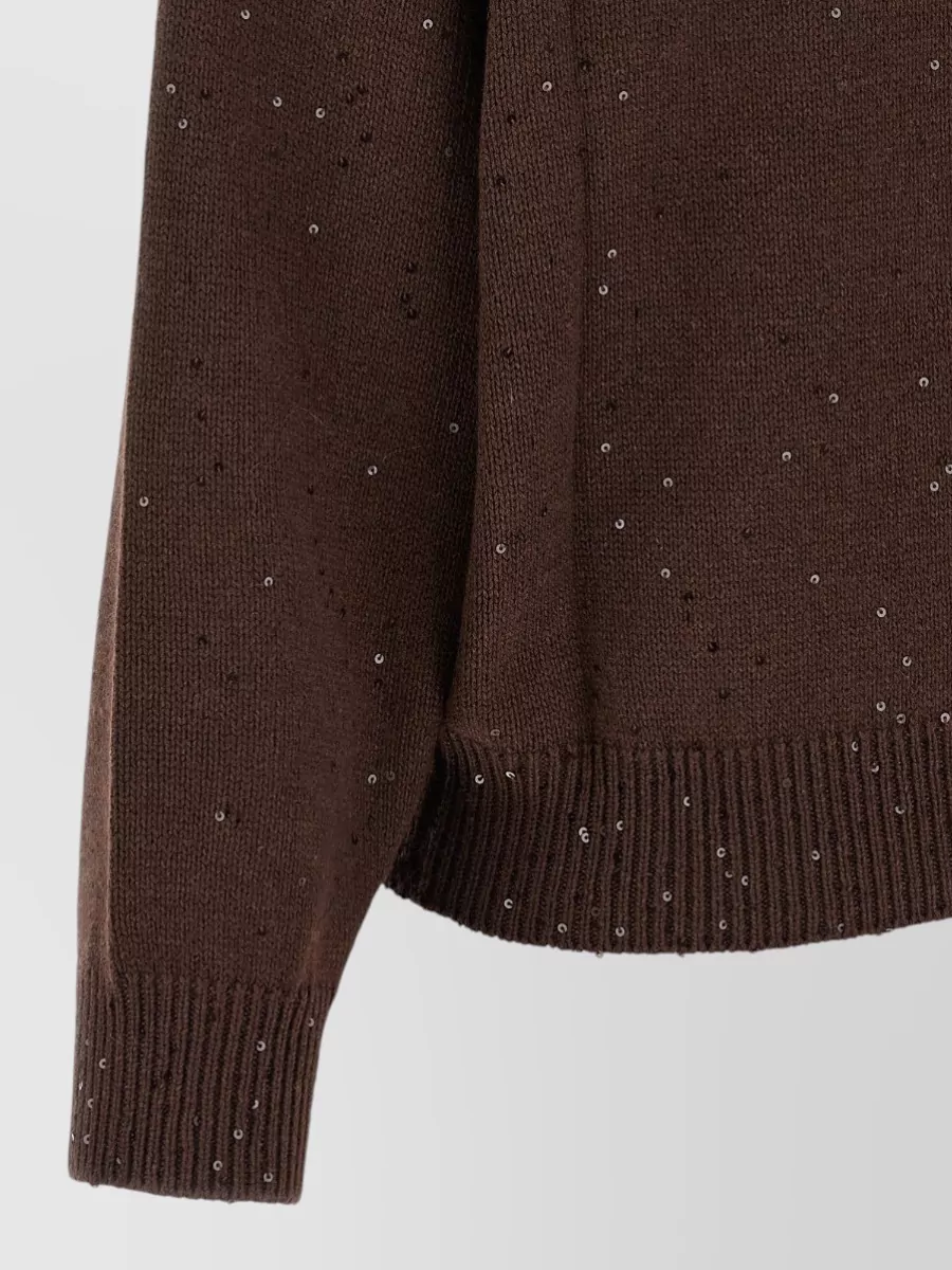 Brunello Cucinelli Cashmere Silk Sequined Crew Neck Sweater