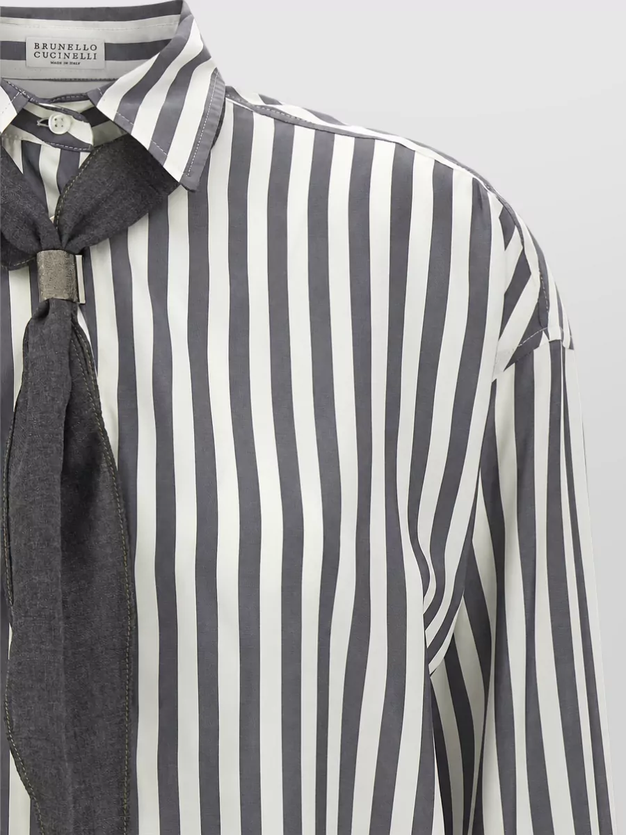 Brunello Cucinelli Silk Striped Shirt With Scarf