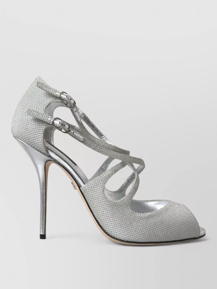 Dolce&Gabbana Leather Glitter Peep-Toe Sandals