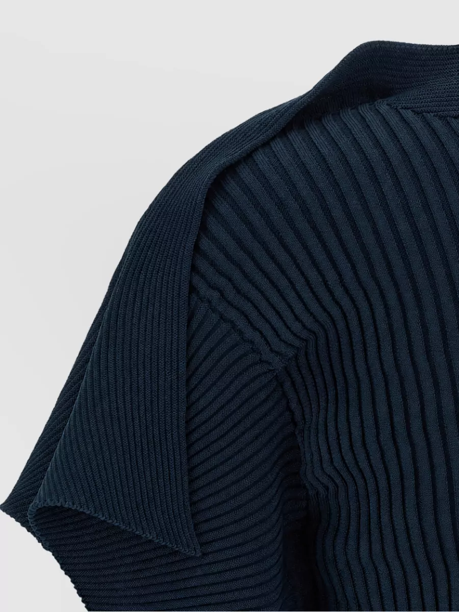 Issey Miyake Pleated High-Neck Short-Sleeve Knitted Top
