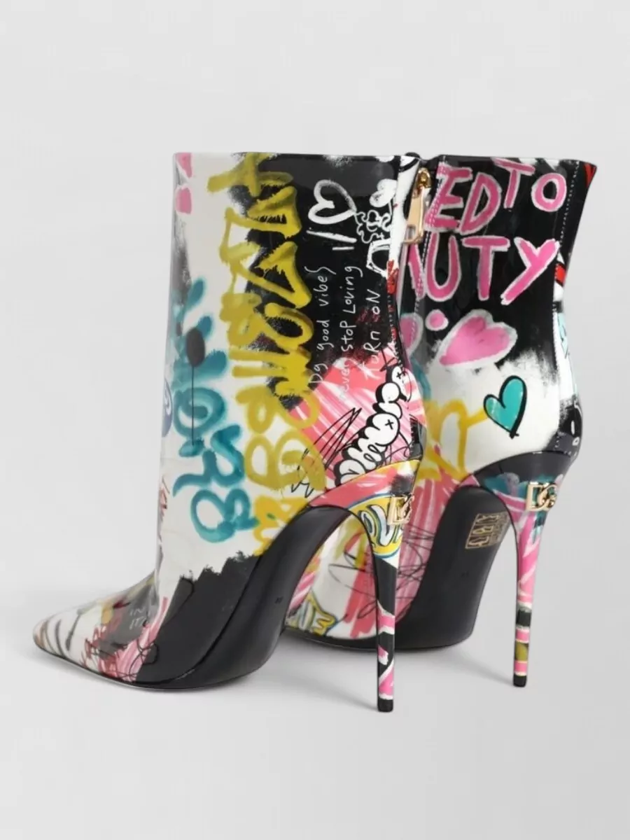 Dolce&Gabbana Leather Graffiti-Print Mid-Calf Boots