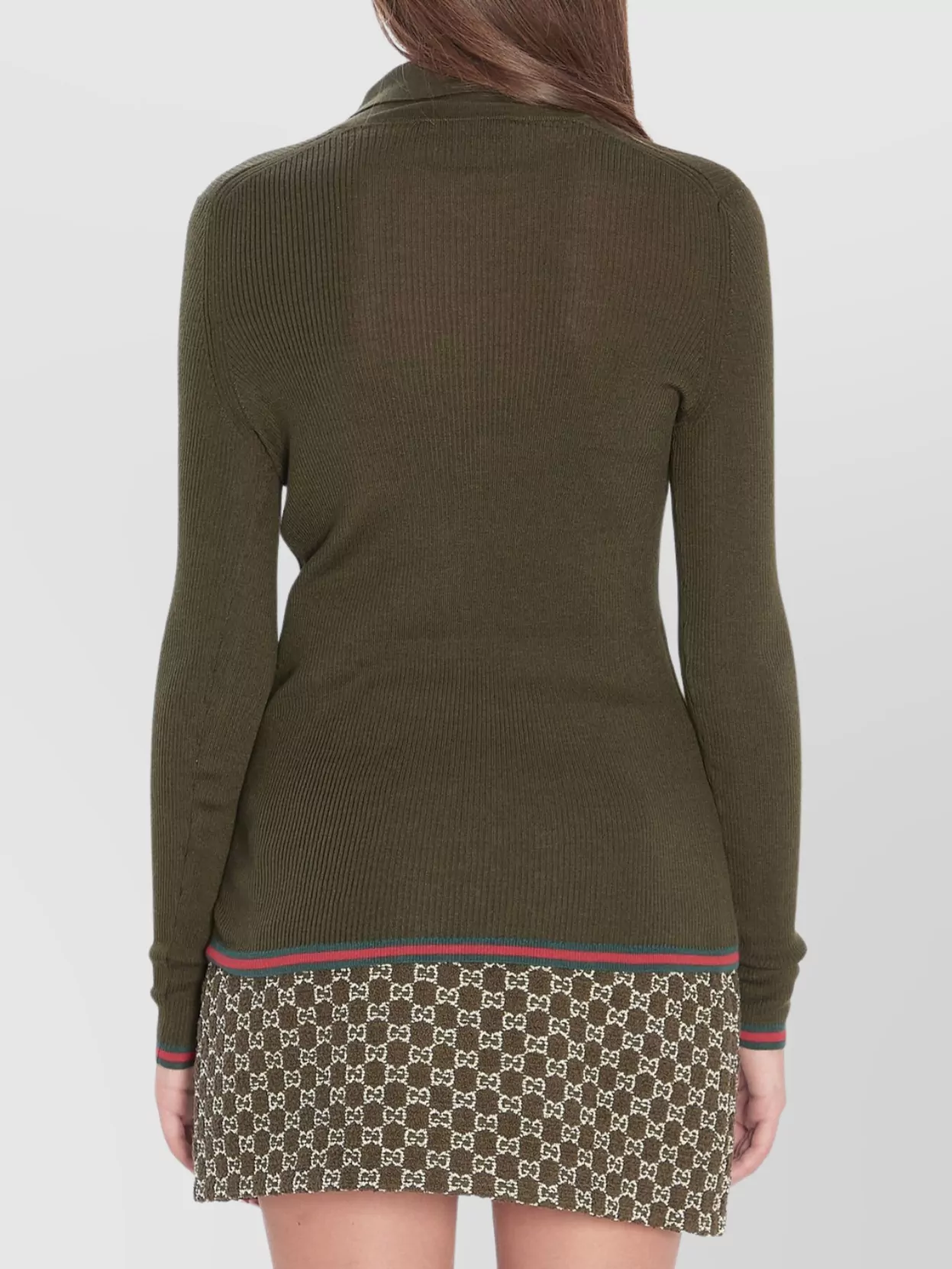 Gucci Womens Ribbed Long-sleeves Cashmere And Silk Polo Shirt Forest Green Mc In Green