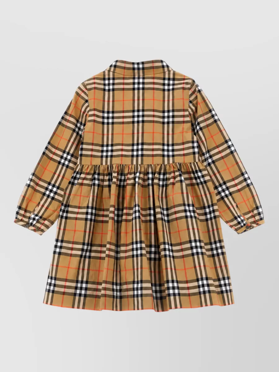 Burberry Cotton Checked Long-Sleeve Knee-Length Dress