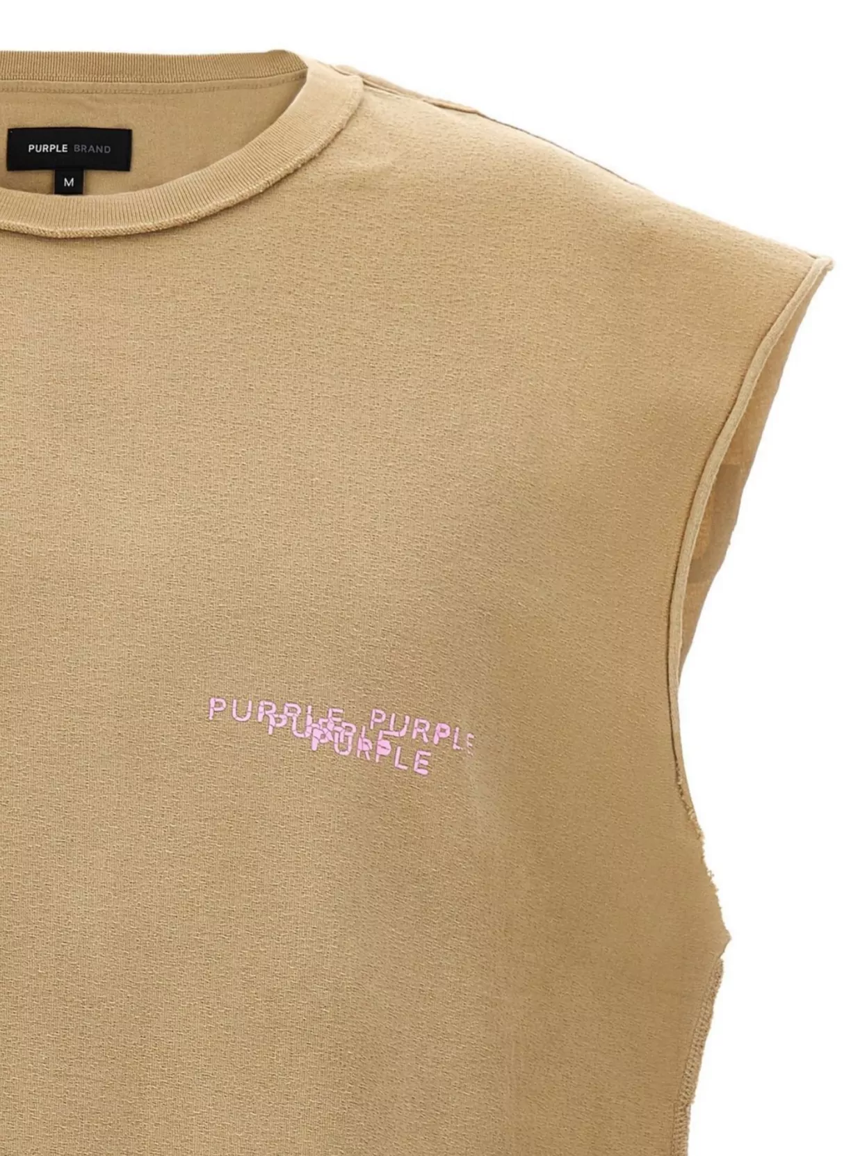 Purple Textured Sleeveless Crew Neck Graphic T-shirt