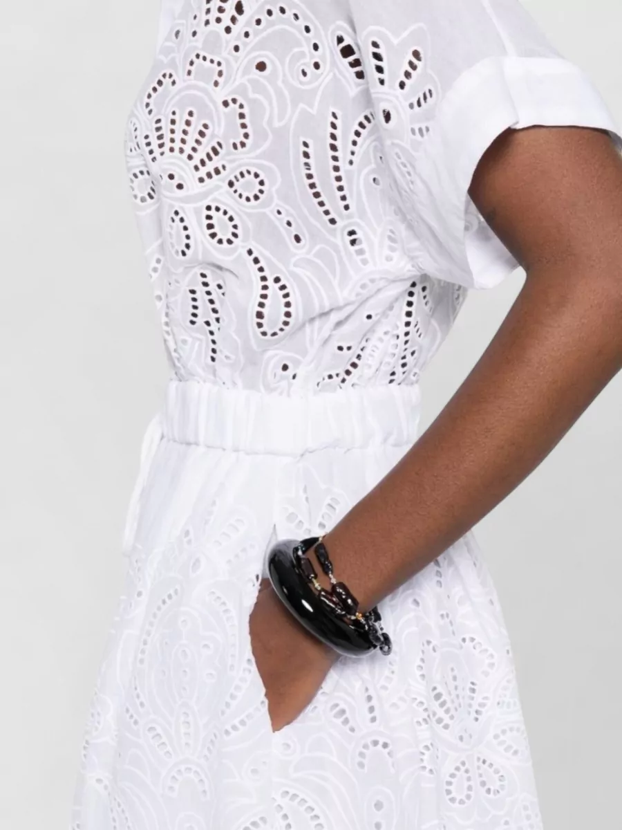 Ermanno Firenze Cotton Embroidered Mini Shirt Dress