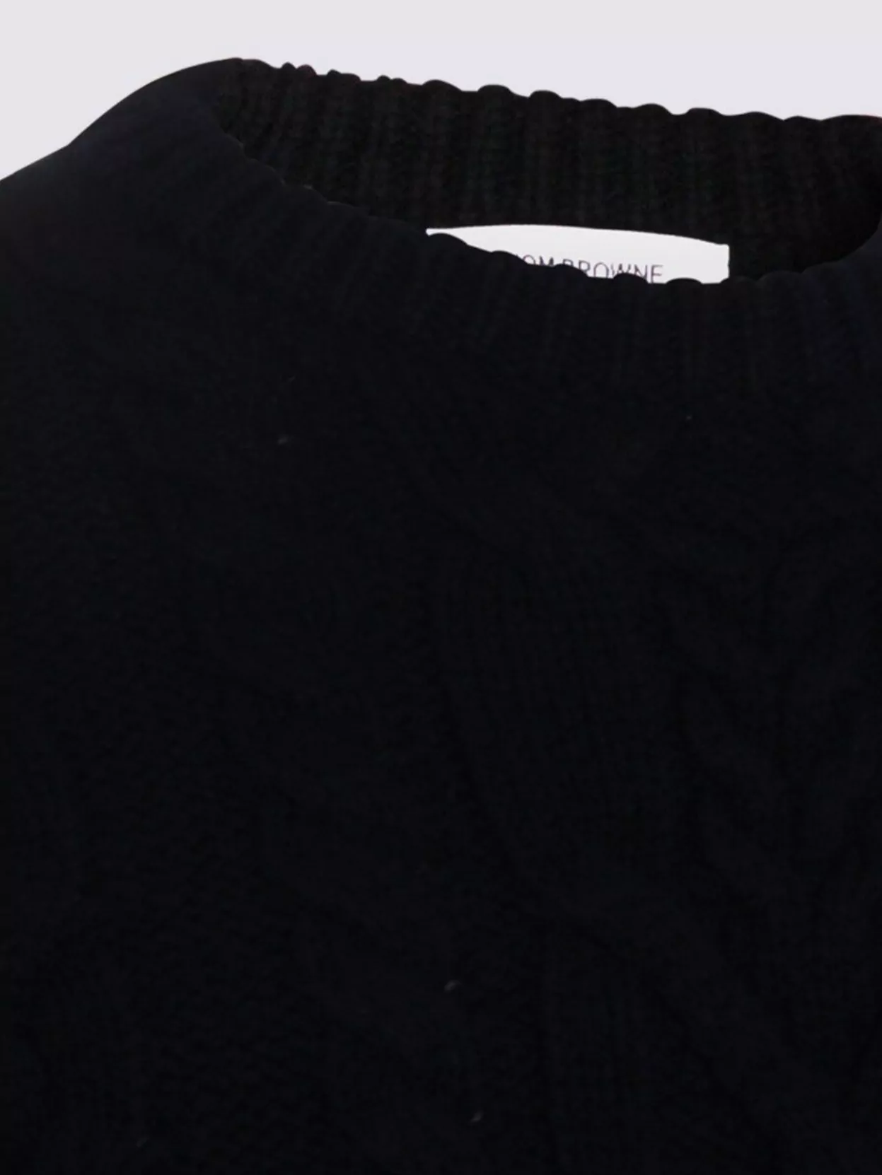 Thom Browne Cable Knit Crew Sweater With Ribbed Cuffs In Black