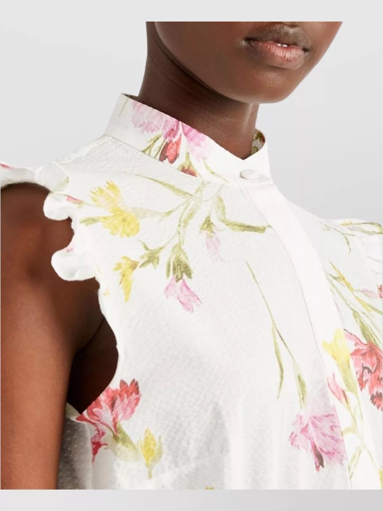 ERDEM CASUAL FLORAL RUFFLED SLEEVELESS TOP 