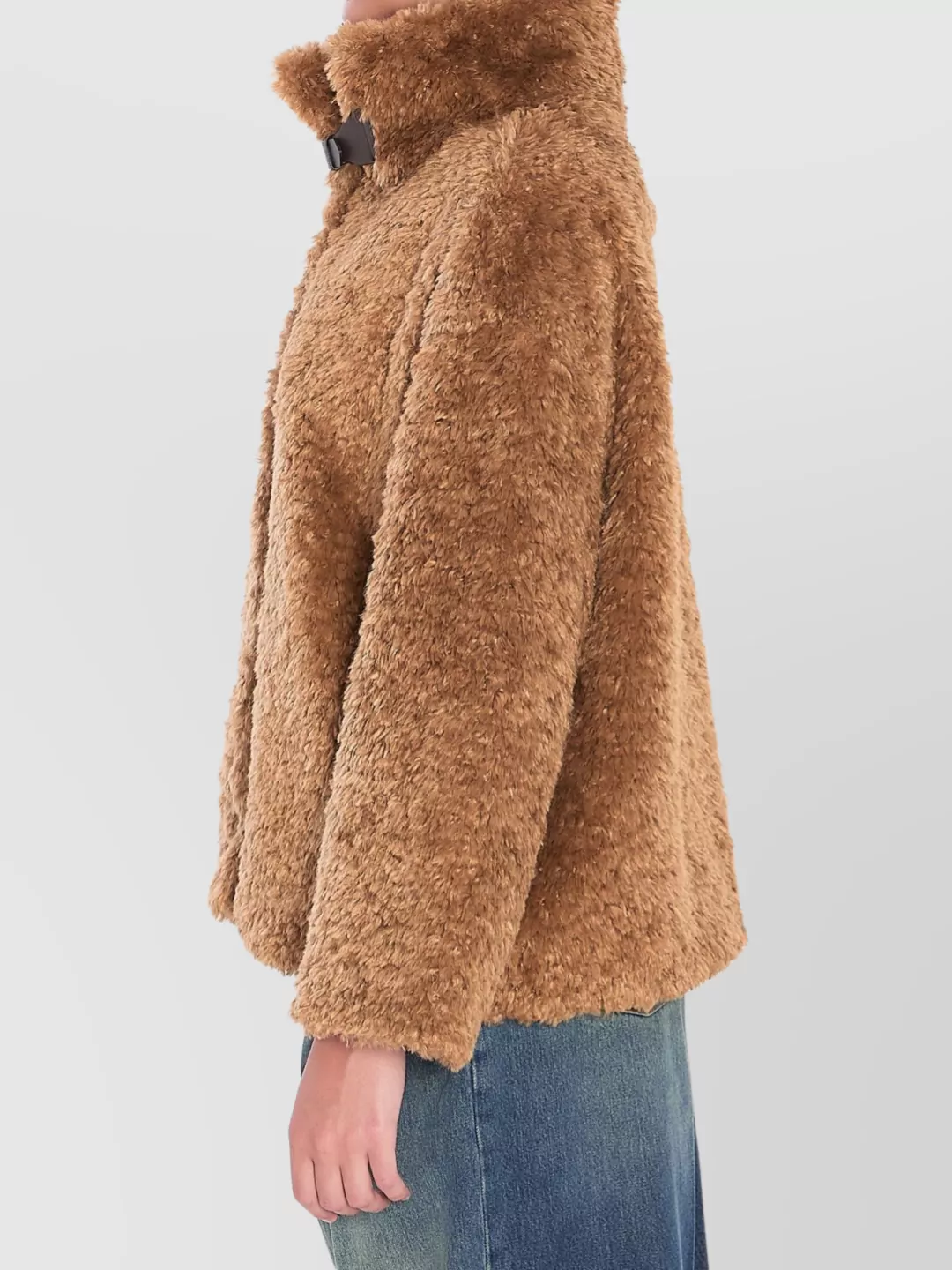Herno Faux Fur Coat With Leather Belt In Brown