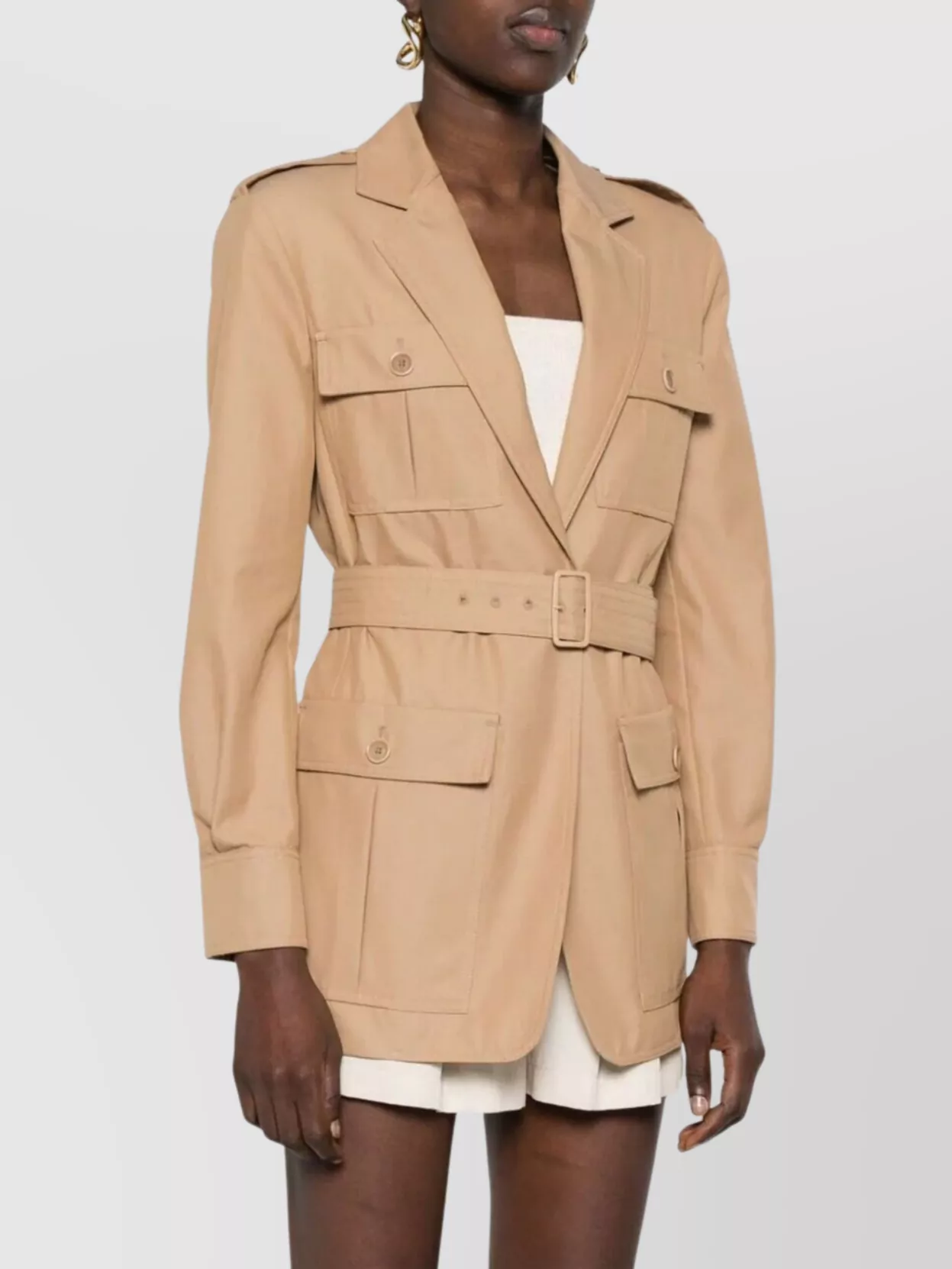 Max Mara Belted Jacket With Epaulettes And Pockets