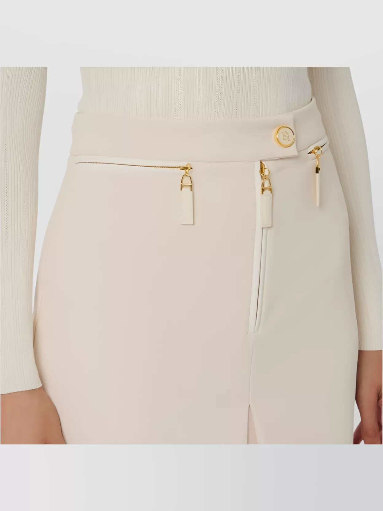 Elisabetta Franchi High Waist Skirt With Front Slit And Hardware In White