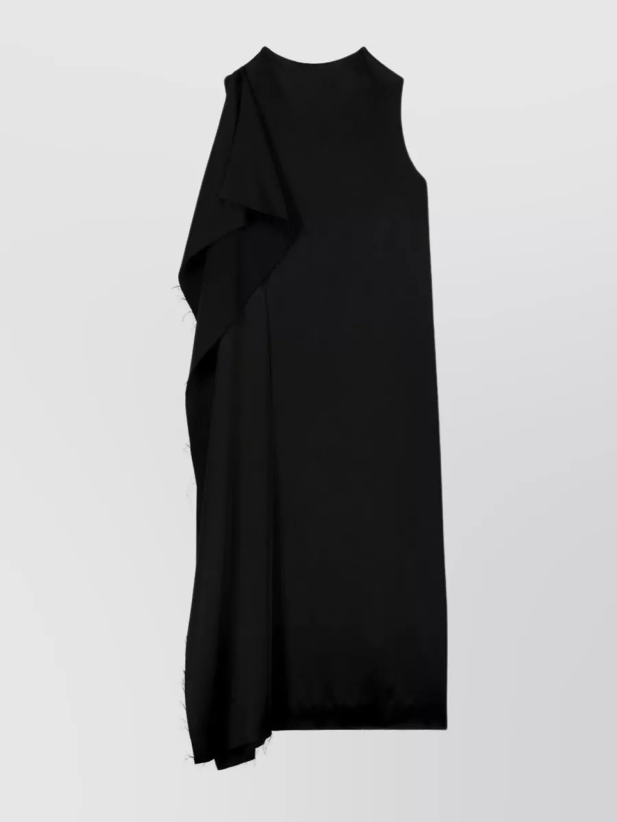 Atlein Crêpe Satin Midi Dress With Front Pleat In Black