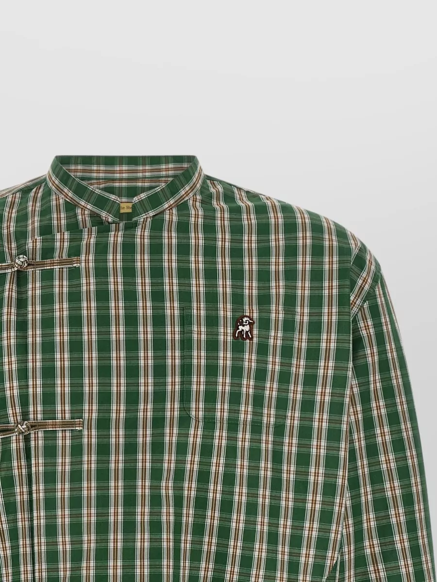 Undercover Checked Mandarin Collar Asymmetric Shirt