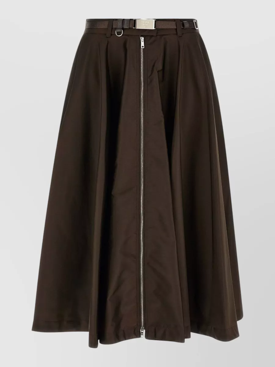 Prada Zip-Front Midi A-Line Skirt