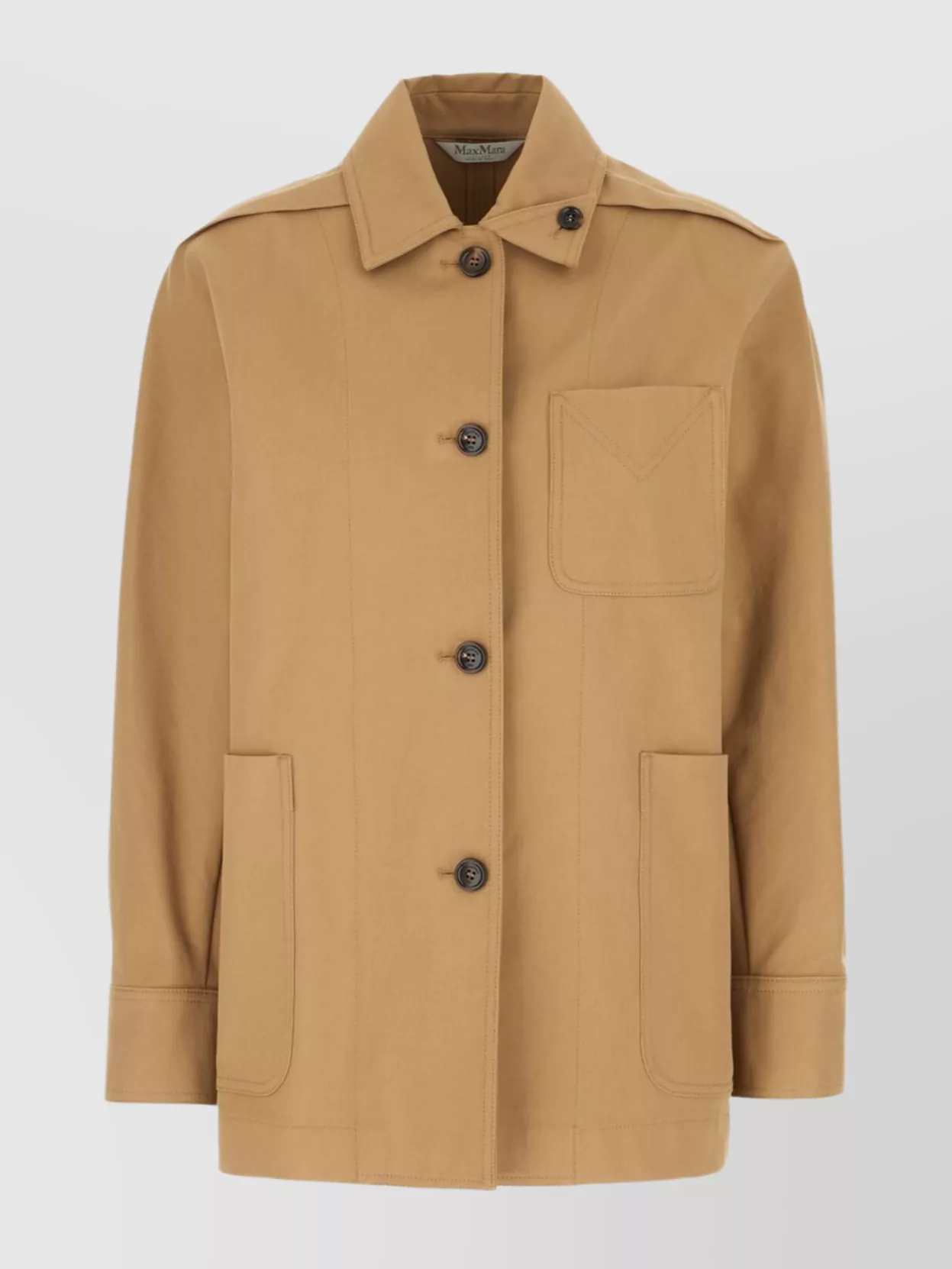 Max Mara Cotton Jacket With Buttoned Cuffs And Collar In Neutral