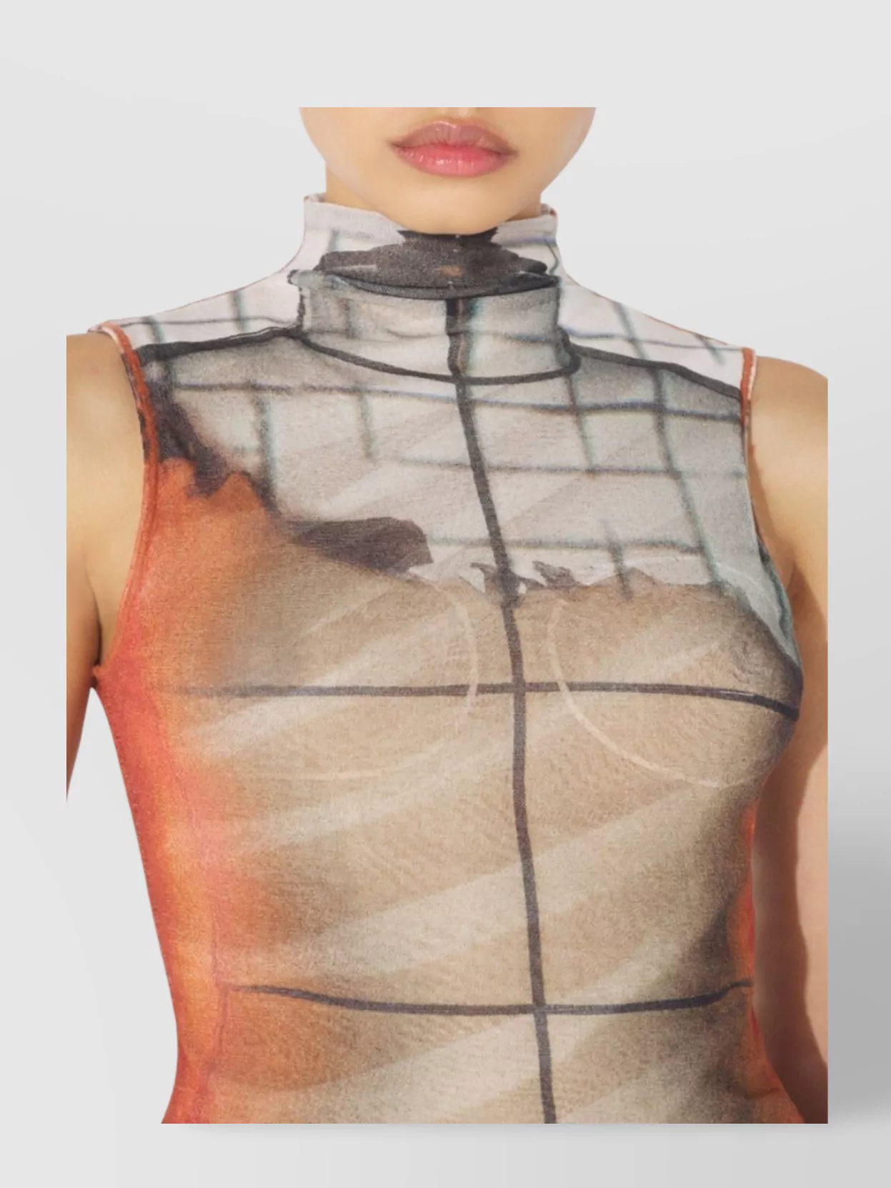 Jean Paul Gaultier Printed Tulle The Fire Tank Top In Orange