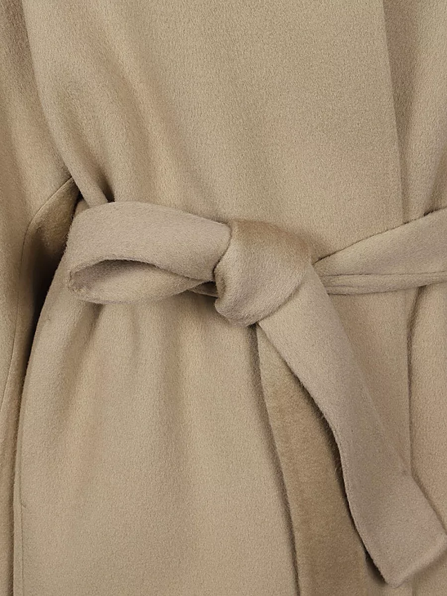Sandbeige Cashmere Wool Belted Midi Coat